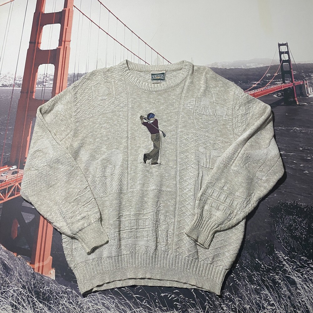 Vintage Golf Sweater Northern Elements Men’s M Golfing Graph Print Knit USA Made